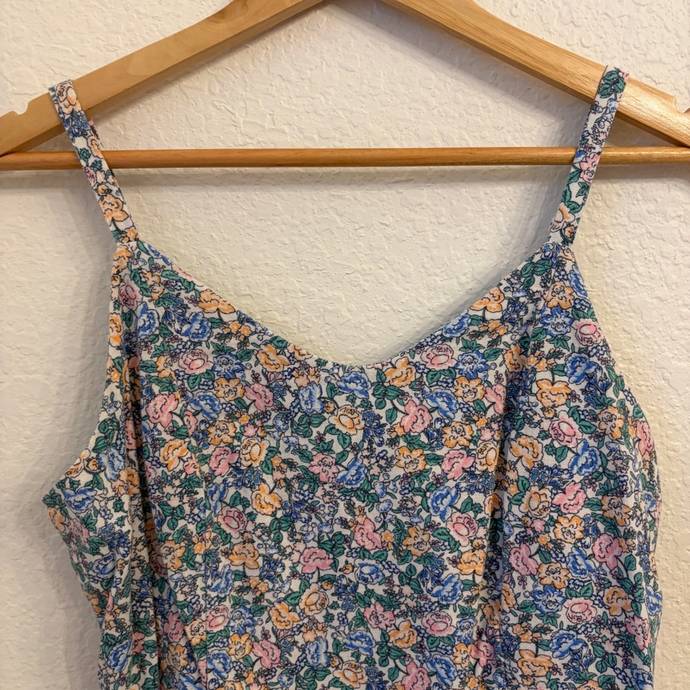 Old Navy Ditsy Floral Mini Dress M Linen Blend Cottagecore Smocked Fit & Flare - Picture 4 of 11